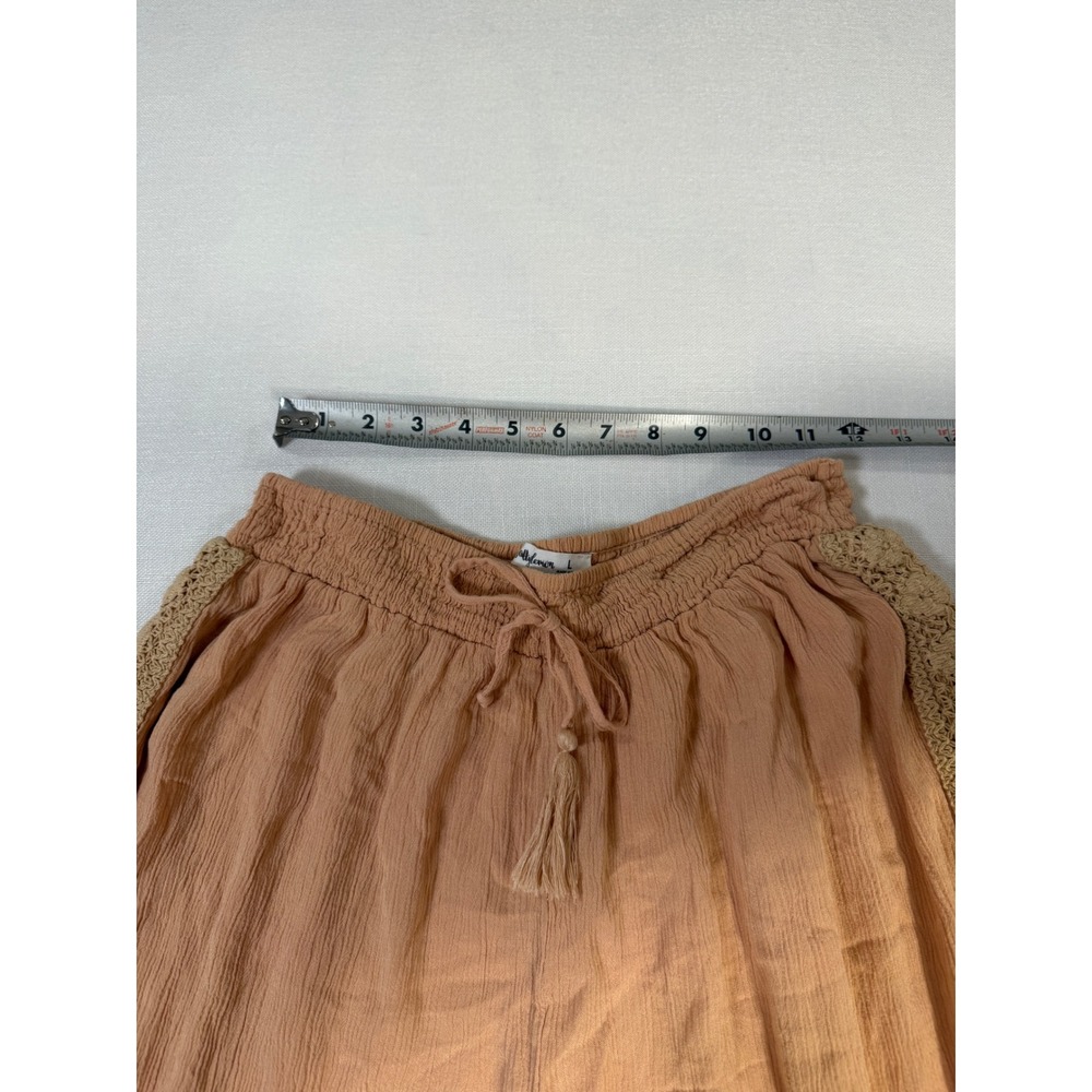 Salty Lemon Women Tan Crinkle Rayon 2 Piece Set Smocked Top Wide Leg Pants L - Picture 13 of 13